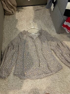 Blu Pepper Taupe Leopard-Print Blouse with Gold Accents